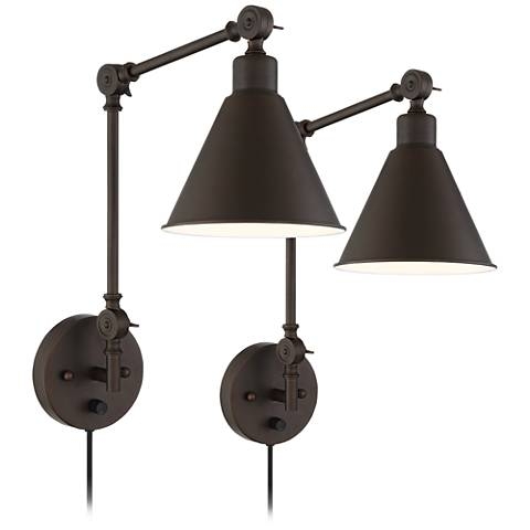 Wray Bronze Metal Plug-In Wall Lamp Set of 2 - Image 0