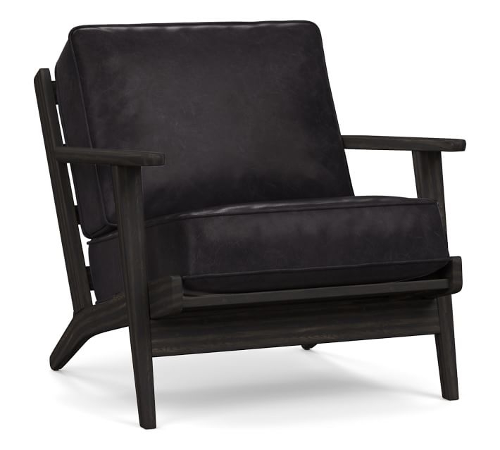 Raylan Leather Armchair with Black Frame, Down Blend Wrapped Cushions, Vintage Midnight - Image 0