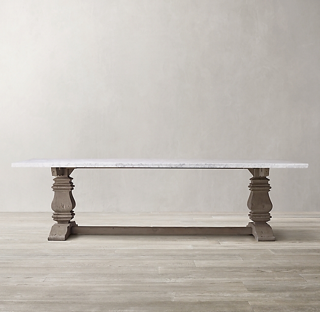 SALVAGED WOOD & MARBLE TRESTLE RECTANGULAR DINING TABLE - Image 0