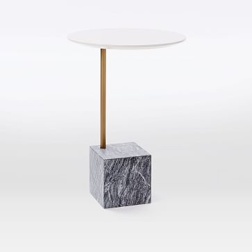 Cube Side Table, White/Antique Bronze/Gray Marble - Image 0