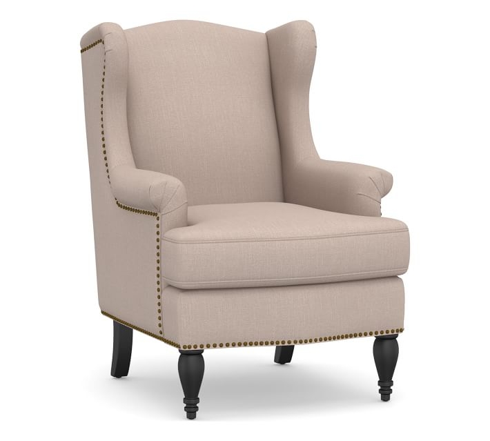 SoMa Delancey Upholstered Wingback Armchair, Polyester Wrapped Cushions, Performance Heathered Tweed Desert - Image 0