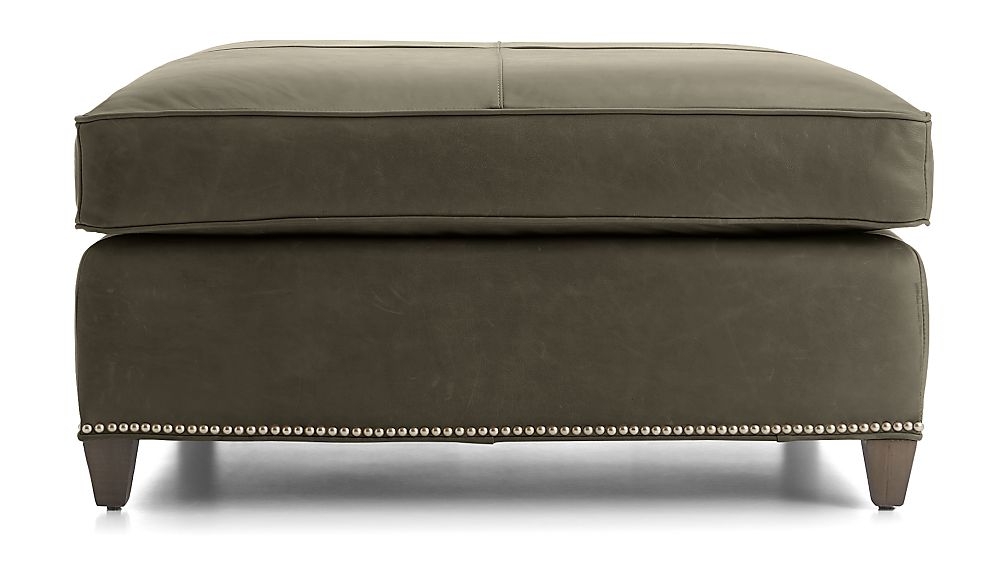 Dryden Leather Square Cocktail Ottoman with Nailheads - Image 0