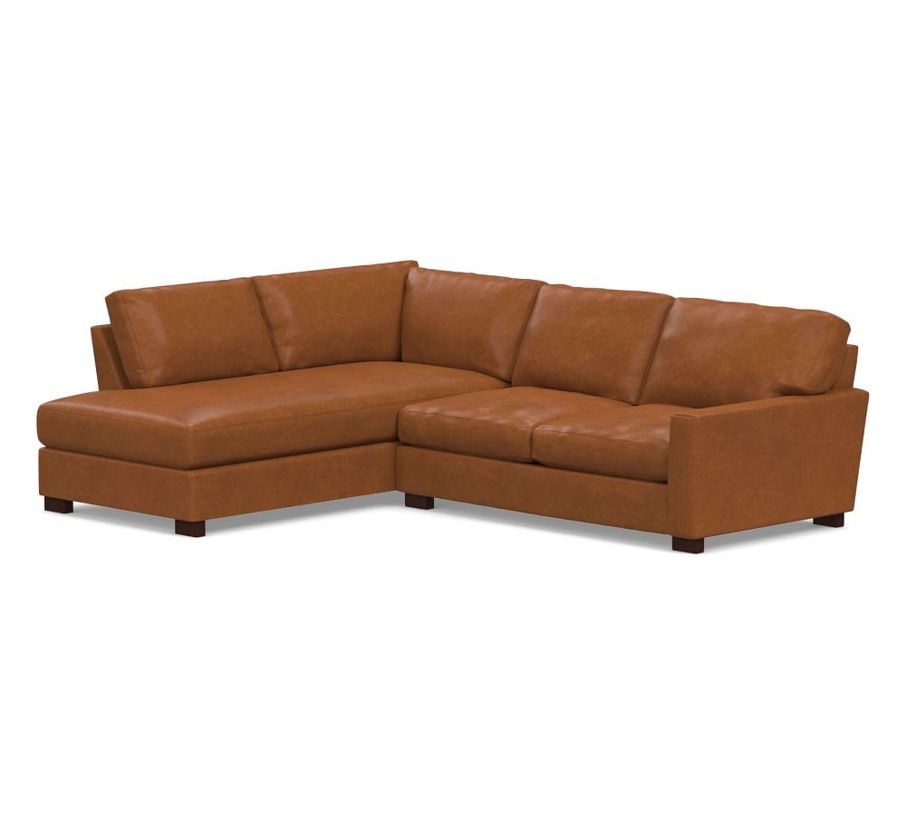 Turner Square Arm Leather Right Loveseat Return Bumper Sectional without Nailheads, Down Blend Wrapped Cushions, Statesville Caramel - Image 0