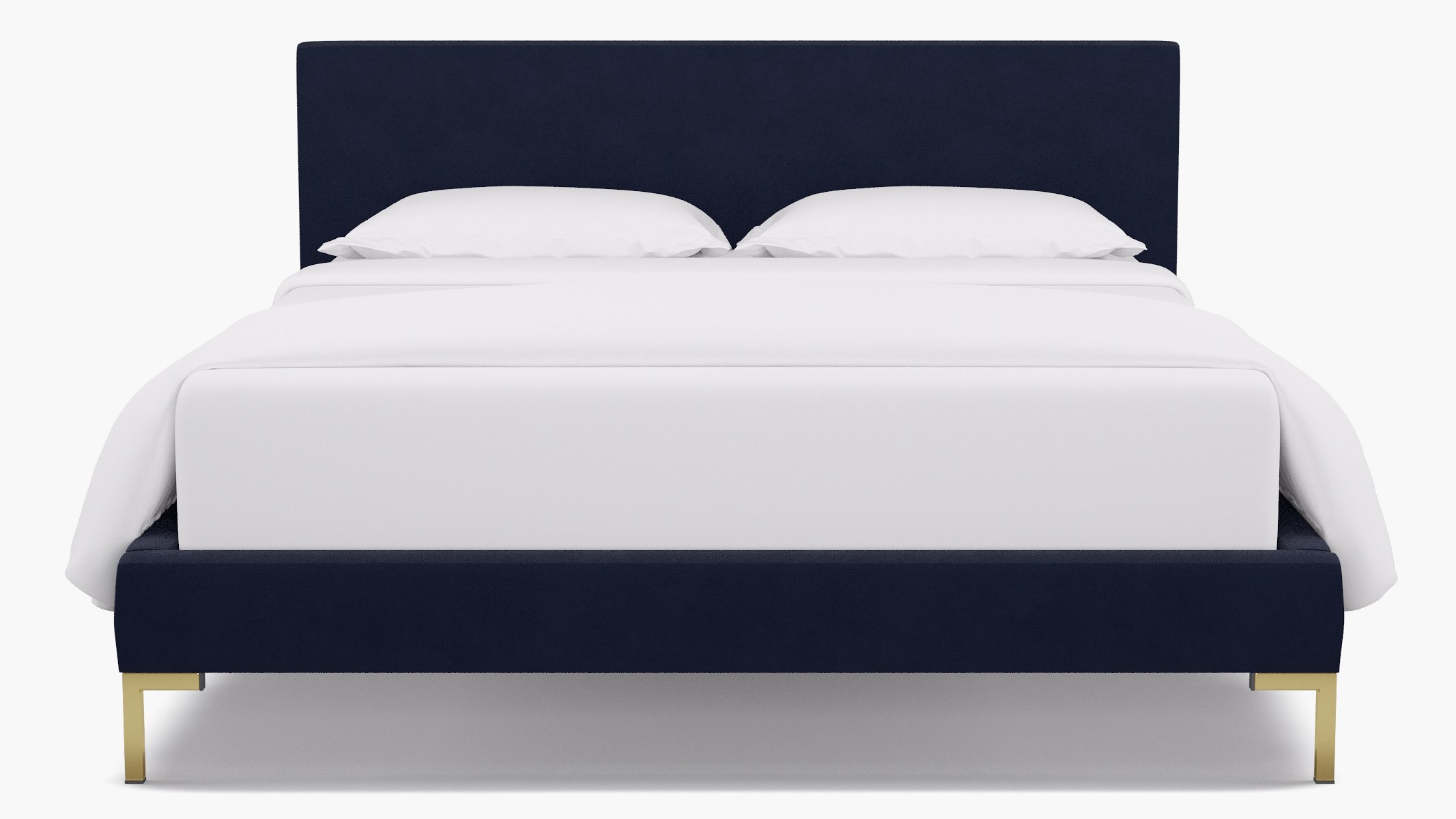 Modern Platform Bed - Navy Velvet - Queen - Brass - Image 0