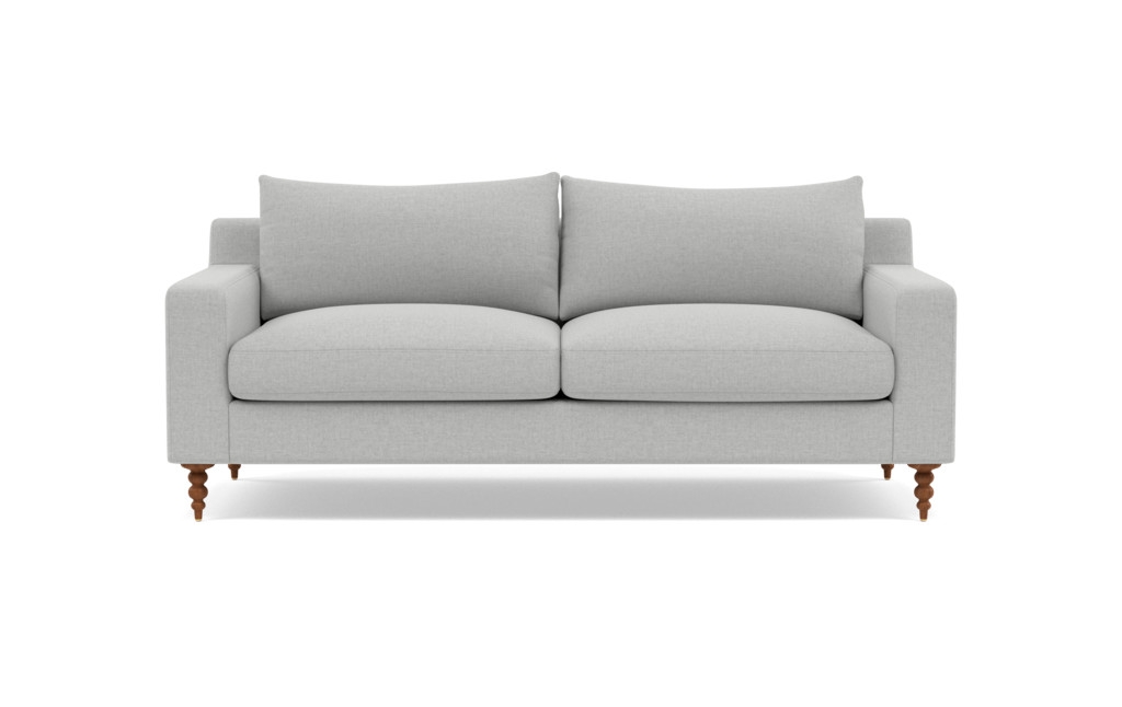 SLOAN Fabric 2-Seat Sofa, Ecru Monochromatic Plush, Oiled Walnut Tapered Turned Wood, 75", 40" Depth, 2 Cushions, Standard Down Fill - Image 0