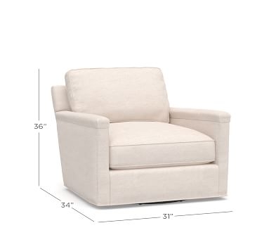 Tyler Square Arm Upholstered Swivel Armchair without Nailheads, Polyester Wrapped Cushions, Sunbrella(R) Performance Essential Ivory - Image 1