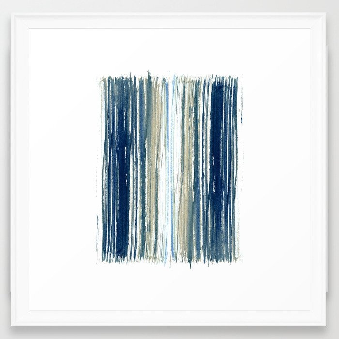 Indigo Blue and Beige Watercolor Stripes Framed Art Print - Image 0