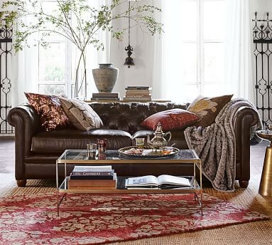 Chesterfield Leather Sofa 86", Polyester Wrapped Cushions, Leather Signature Maple - Image 2