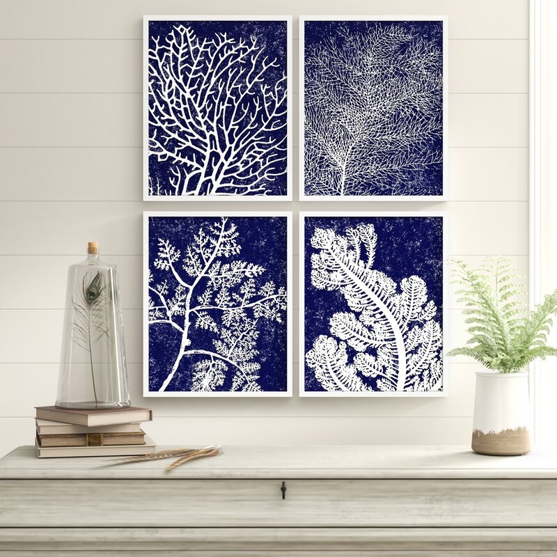 'Coral Silkscreen' 4 Piece Picture Frame Graphic Art Set - Image 2