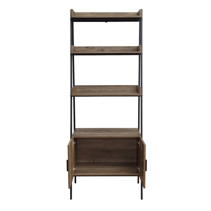 Rectangular Leaning-ladder Bookshelf With Metal Open Frame In Rustic Oak And Black Finish - Image 2