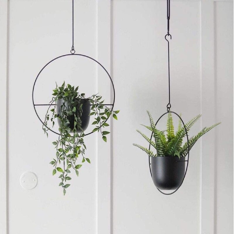 2 Pcs Hanging Planters For Indoor And Outdoor Plants With Hooks And Chains Metal Modern Wall And Ceiling Planter Minimalist Flower Pot Hold Planters Hanger For Home Decor - Image 0