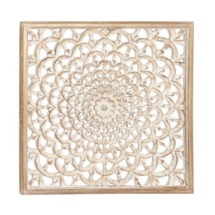 Modern Flower Inspired Carved Pine Wall Decor - Image 0