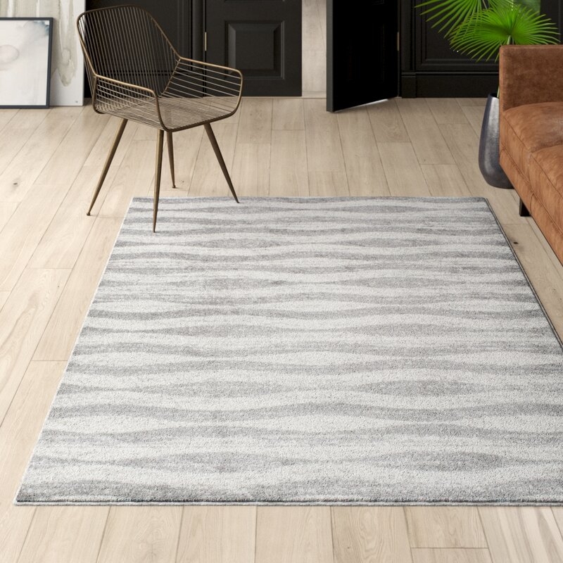 Lada Abstract Waves Gray/White Area Rug - Image 1