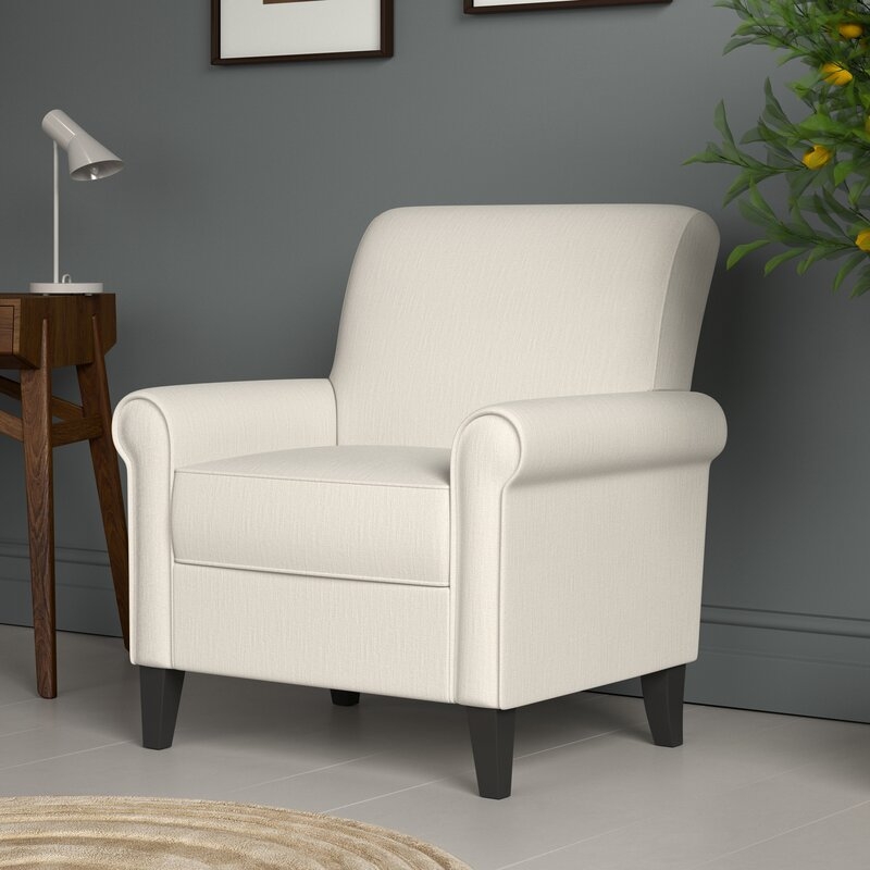 Tsamis Rolled Armchair / Off-White Alabaster Textured Herringbone - Image 1