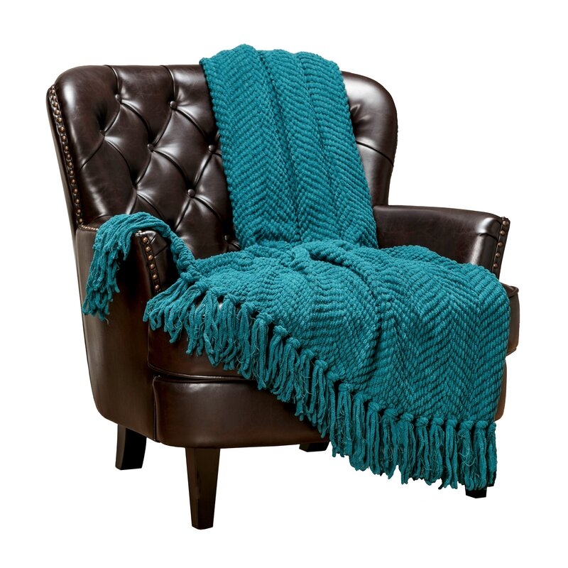 Goufes Textured Knitted Super Soft Blanket - Teal - Image 0