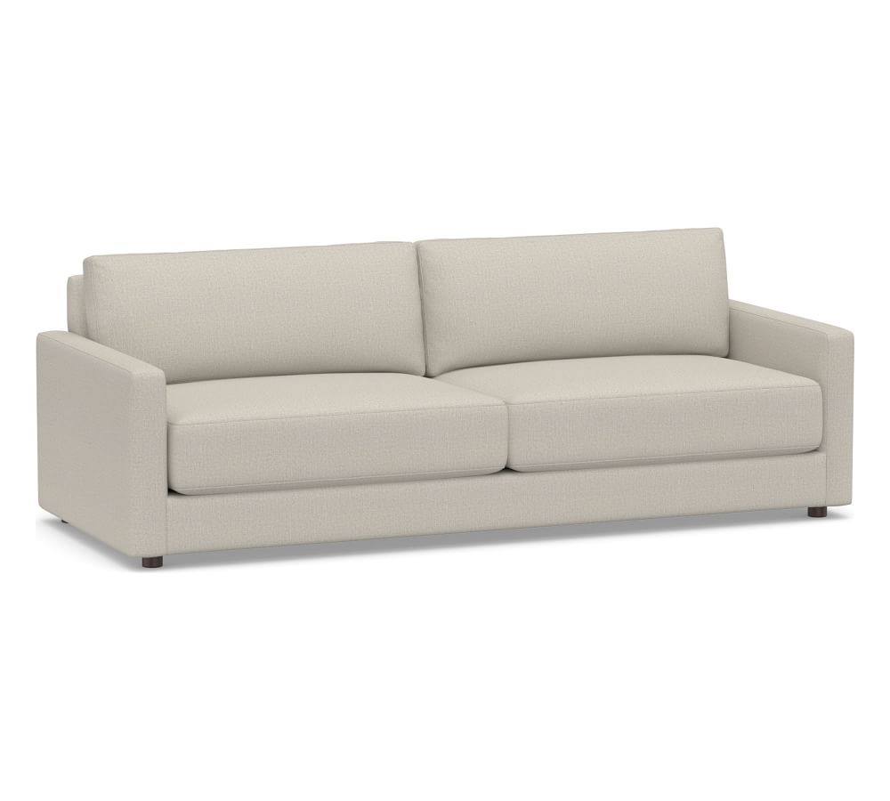 Cove Square Arm Upholstered Sofa 90.5", Down Blend Wrapped Cushions, Performance Heathered Tweed Pebble - Image 0