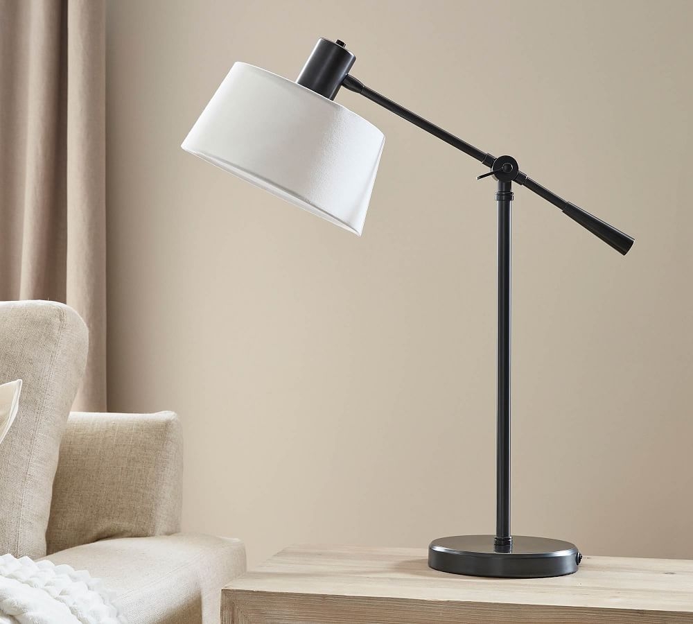 Dahlia Metal Articulating USB Task Table Lamp with Linen Shade, Bronze - Image 2