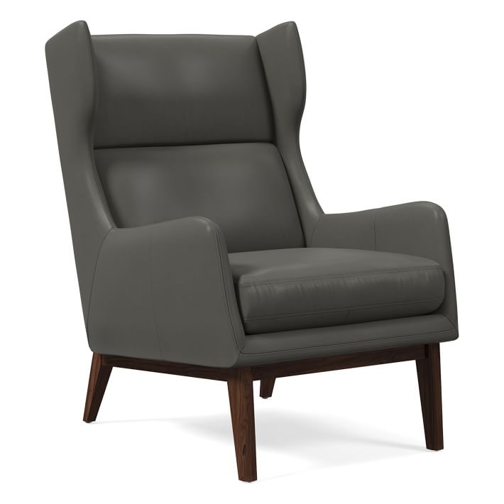 Ryder Leather Chair, Aspen Leather, Fog, Dark Walnut - Image 0