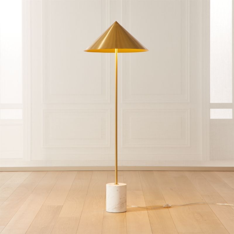 Umbrella Marble Base Brass Cone Floor Lamp - Image 3