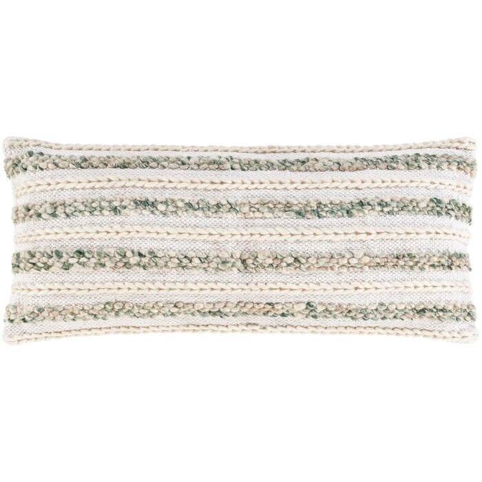 Striped Lumbar Pillow Cover // Cream-emerald - Image 0