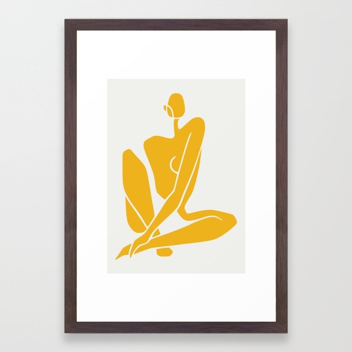 Sitting nude in yellow Framed Art Print - Image 0