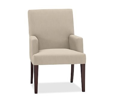 PB Comfort Square Upholstered Dining Side Chair, Espresso Leg, Performance Boucle Pebble - Image 1