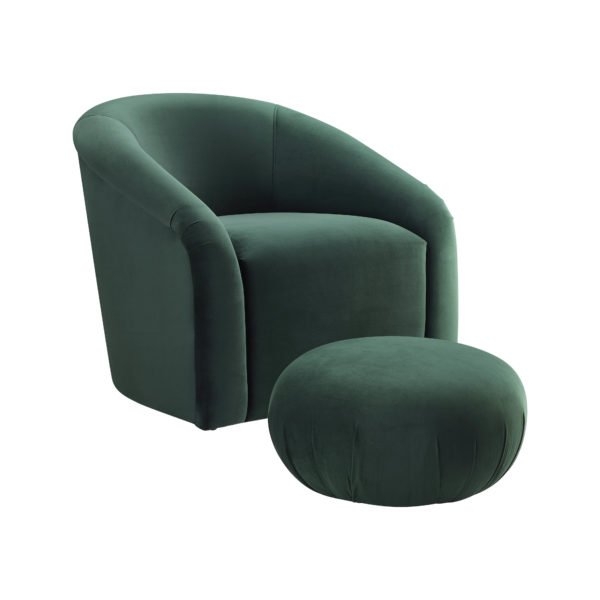 Caroline Chair + Ottoman Set, Forest Green Velvet - Image 0
