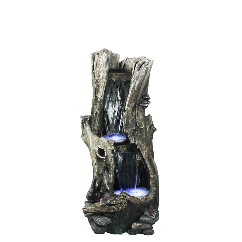 Fiber and Resin Tree Trunk Waterfall Fountain with LED Lights - Image 0