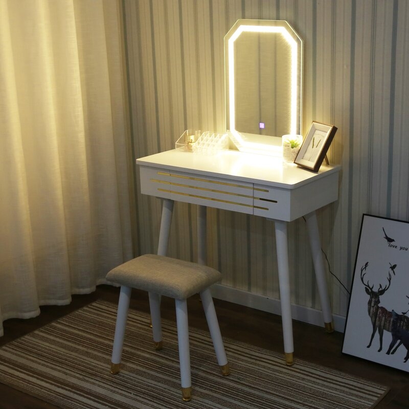 Byrge Makeup Vanity Set with Stool and Mirror - Image 2