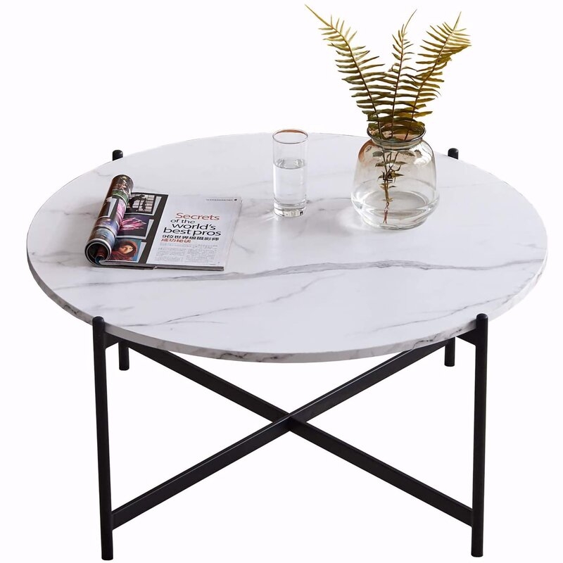 Tawnya Cross Legs Coffee Table, Black, Gray/White Marble - Image 5