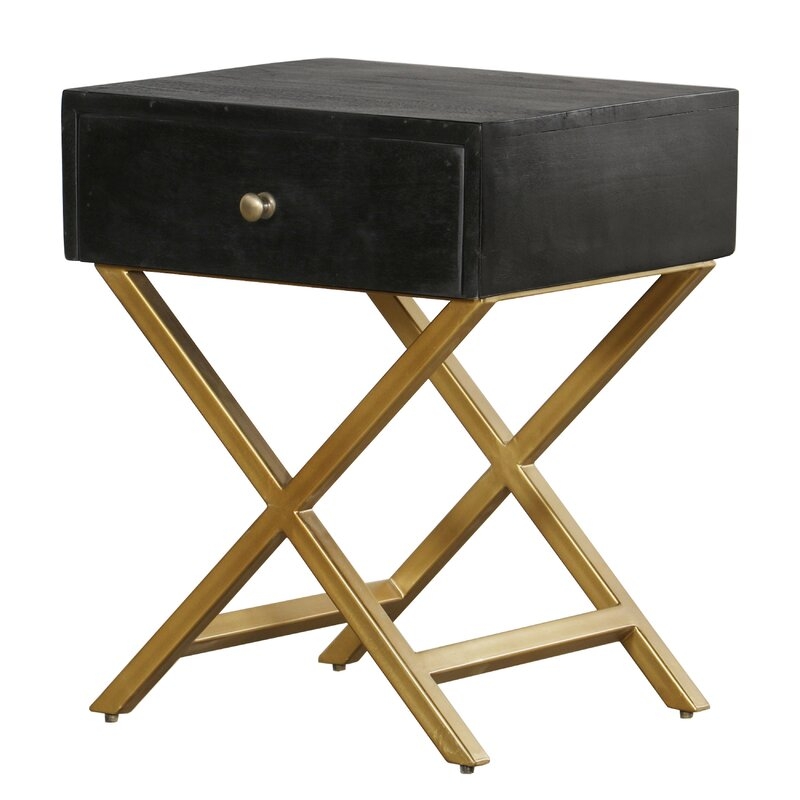 Black & Brass End Table with Drawer - Image 0
