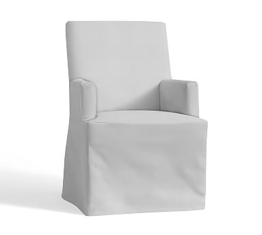PB Comfort Square Slipcovered Dining Arm Chair, Performance Twill Warm White - Image 0