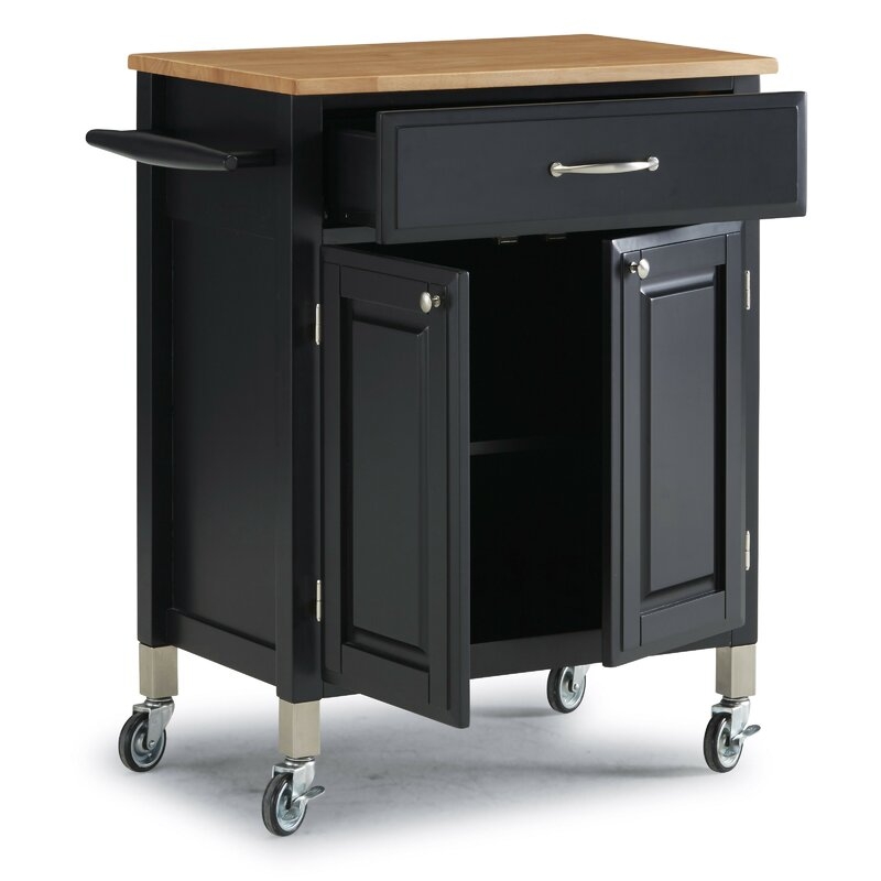 Hamilton 34'' Kitchen Cart with Solid Wood Top and Locking Wheels - Image 1