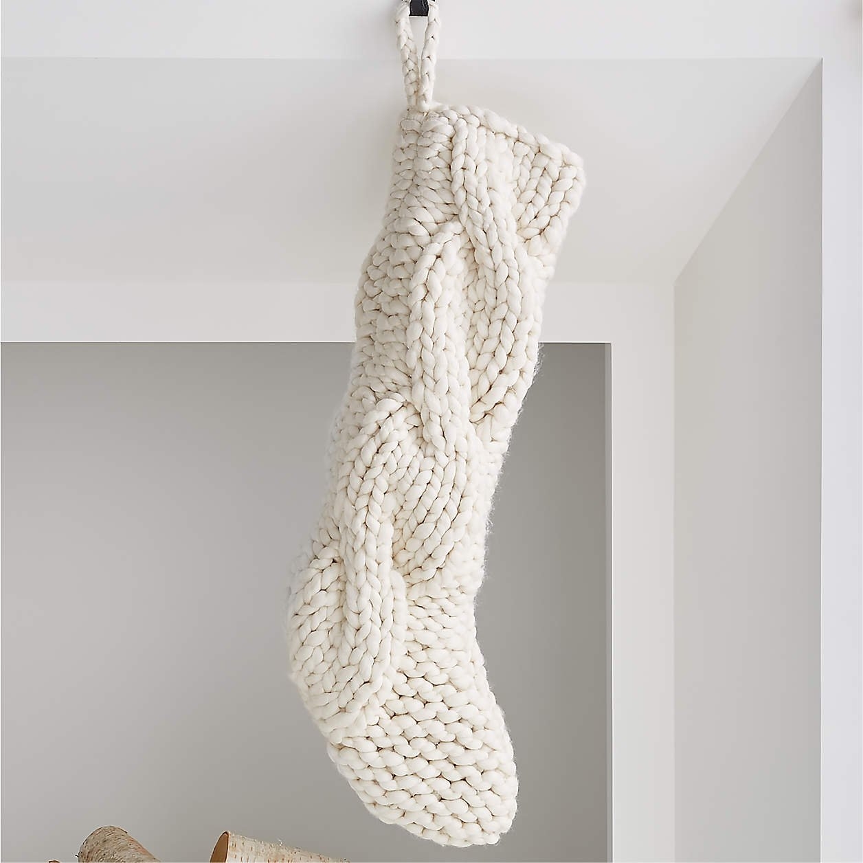 Cozy Ivory Cable Knit Christmas Stocking - Image 3