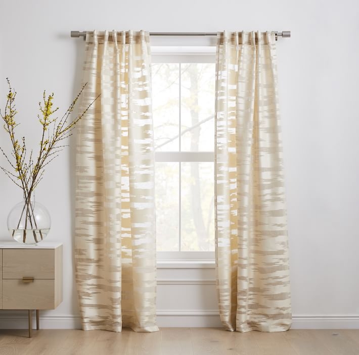 Textured Clipped Jacquard Curtain - Belgian Flax, 84"L - Image 0