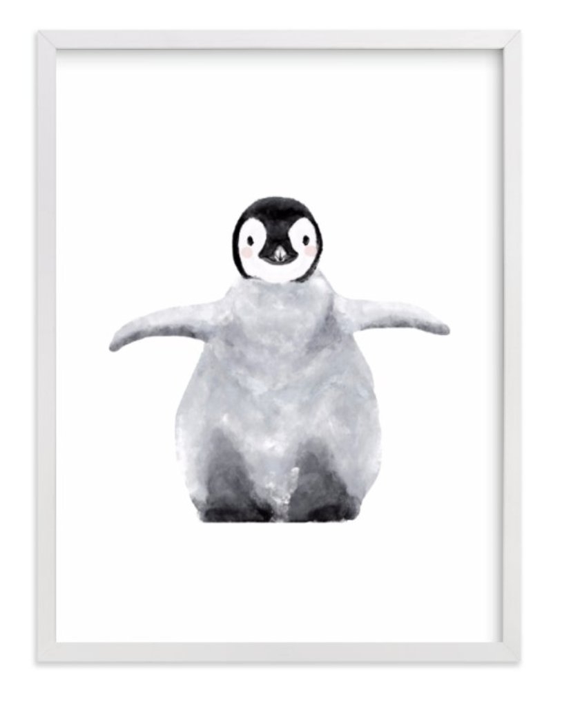 Baby Animal Penguin- 16"x20" White Wood Frame - Image 0