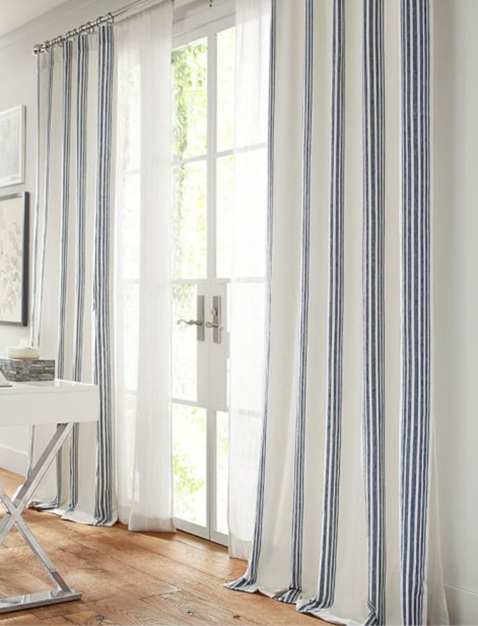 Riviera Striped Linen/Cotton Blackout Curtain, 50 x 108", Navy - Image 2