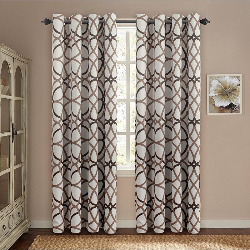 Mahaney Geometric Blackout Thermal Grommet Curtain Panels, 52"x84", Set of 2, Brown - Image 0