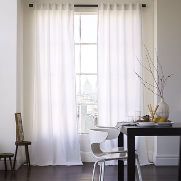 Cotton Canvas Pole Pocket Curtain, 48"x96", White, Unlined, Set of 2 - Image 0