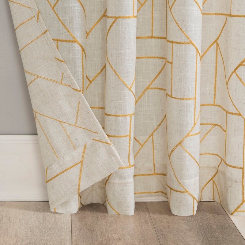 Burston Embroidered Linen Geometric Sheer Rod Pocket Single Curtain Panel - Image 1