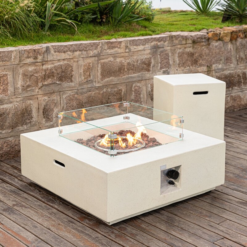 Hartlynn 19'' H x 35'' W Magnesium Oxide Propane Outdoor Fire Pit Table with Lid - Image 0