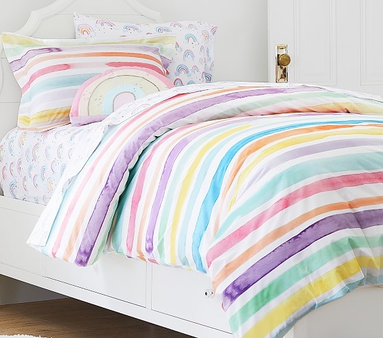 Organic Kayla Rainbow Stripe Duvet Cover, Full/Queen - Image 1