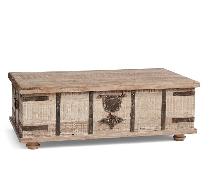 Kaplan Reclaimed Wood Lift-Top Trunk Coffee Table, Reclaimed White Wash, 52" - Image 0