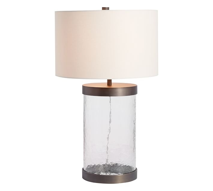 Murano Glass 31" Table Lamp &amp; X-Large Straight Sided Gallery Shade, Bronze Base/White Shade - Image 0