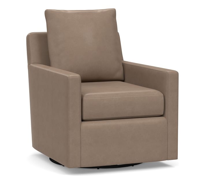 Ayden Square Arm Leather Swivel Glider, Polyester Wrapped Cushions, Legacy Taupe - Image 0