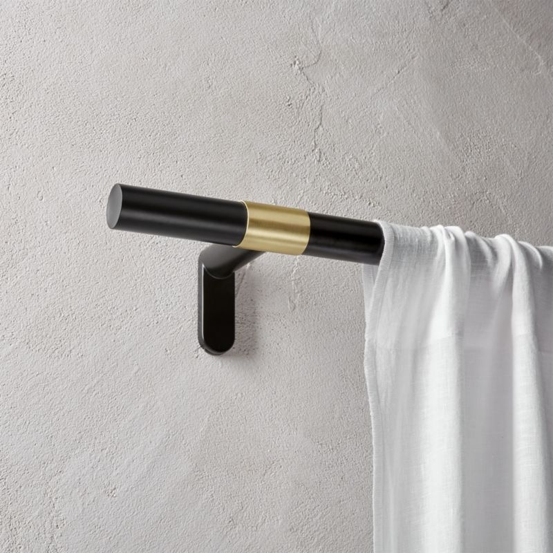 Seamless Black with Brass Band Curtain Rod Set 48"-88"x1"dia. - Image 1