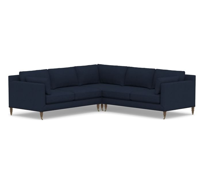 Tallulah Upholstered 3-Piece L-Shaped Corner Sectional, Down Blend Wrapped Cushions, Performance Heathered Basketweave Navy - Image 0
