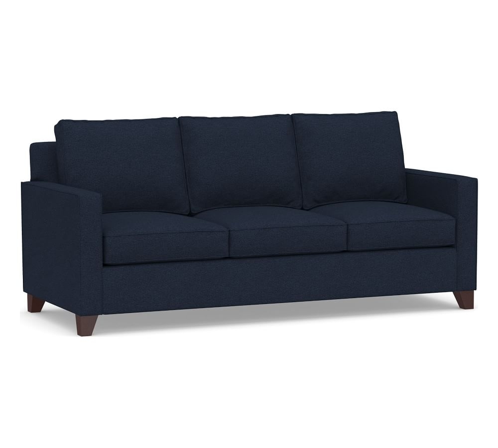 Cameron Square Arm Upholstered Sofa 86" 3-Seater, Polyester Wrapped Cushions, Performance Heathered Basketweave Navy - Image 0