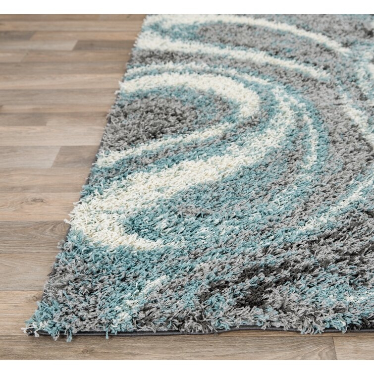 Farmerville Abstract Shag Area Rug in Blue/Gray/White - Image 1