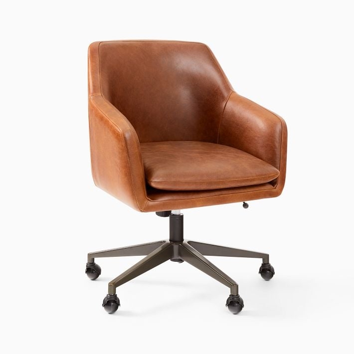 Helvetica Desk Chair, Leather, Molasses, Dark Bronze - Image 0